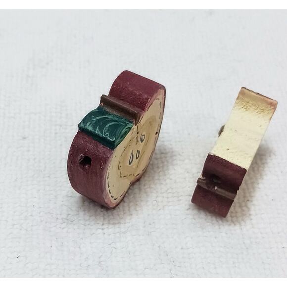 Vintage 2 Apple Shaped Wooden Beads Red Jewelry Making Crafts Loose Art Supply - Picture 5 of 13